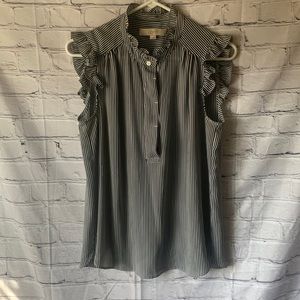 Loft Navy and White M ruffle blouse